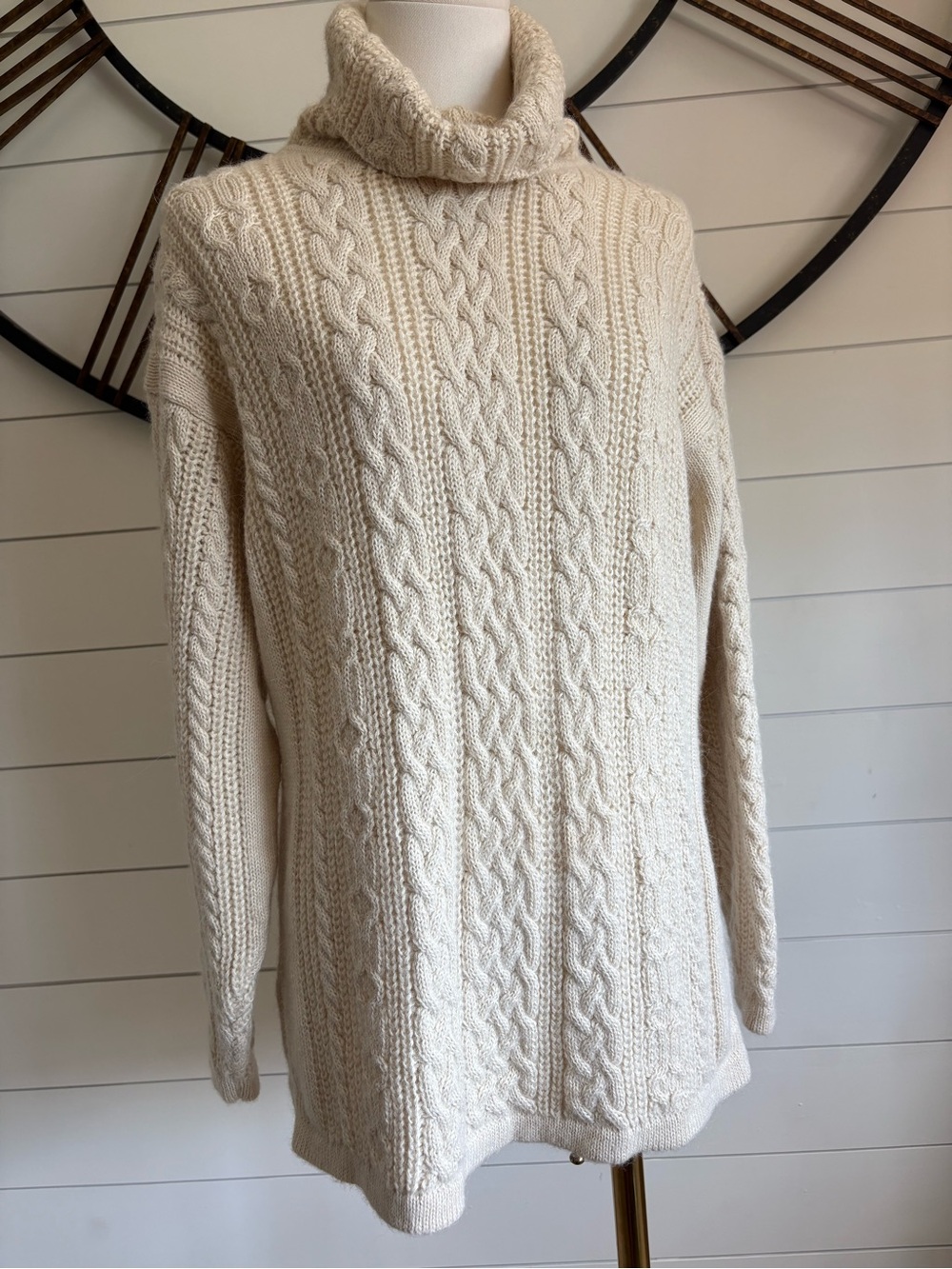 Deirdre McQuire Alpaca Cable Knit Turtleneck Sweater - Color Cream - Handmade - Picture 3 of 12